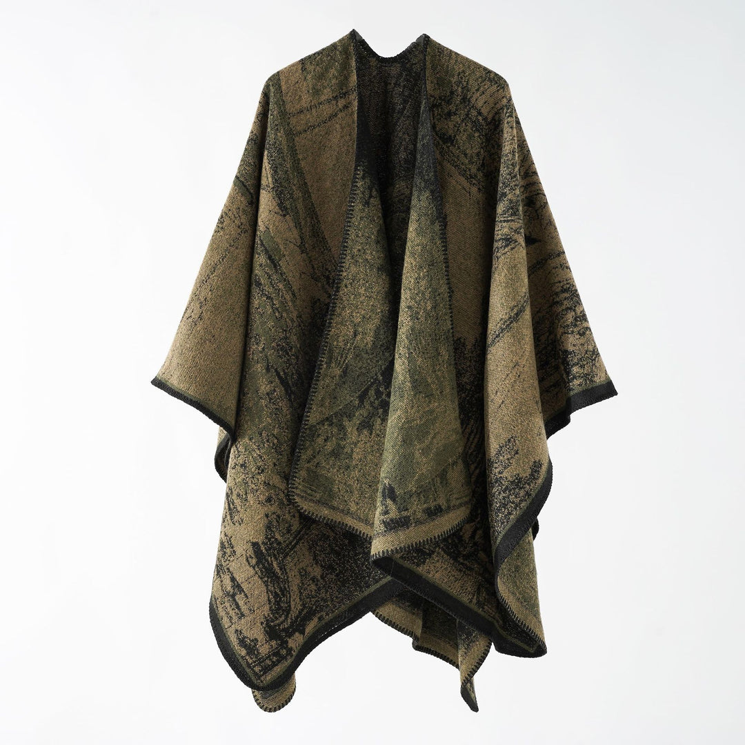Damen Jacquard‑Strickcape mit strukturierter Weboptik und offener Front Drune