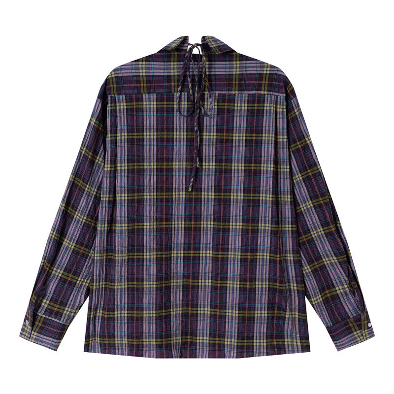 Damen Oversize-Karobluse aus leichter Baumwollmischung mit diagonalem Brusttaschen-Detail Drune