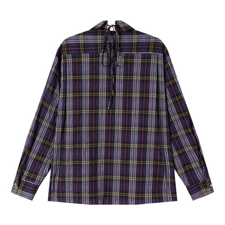 Damen Oversize-Karobluse aus leichter Baumwollmischung mit diagonalem Brusttaschen-Detail Drune