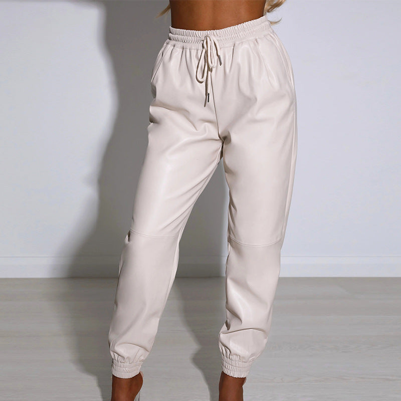 Damen Sportliche Lederhose im modernen Schnitt mit elastischem Bund Drune