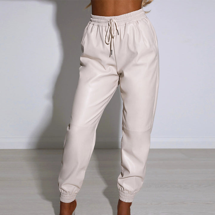 Damen Sportliche Lederhose im modernen Schnitt mit elastischem Bund Drune