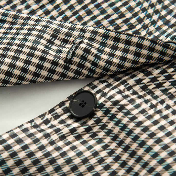 Damen Kurzjacke im Glencheck mit kontrastierendem Stehkragen und geradem Schnitt Drune