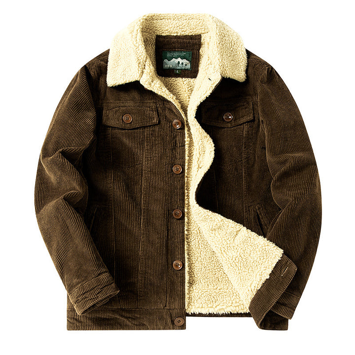Herren Cord-Truckerjacke mit durchgehendem Teddyfutter und Brustpattentaschen Drune