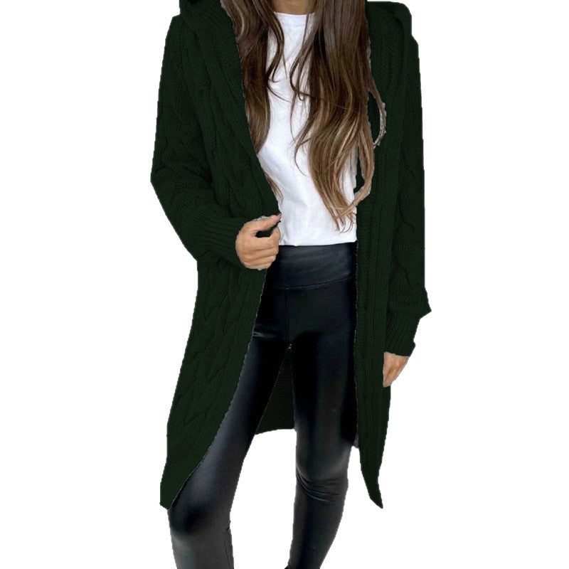 Damen Grobstrickmantel mit Kapuze und Zopfdesign Drune
