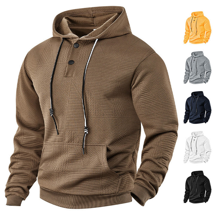 Herren Texturierter Kapuzenpullover mit gesteppter Patchstruktur und Druckknopfleiste Drune