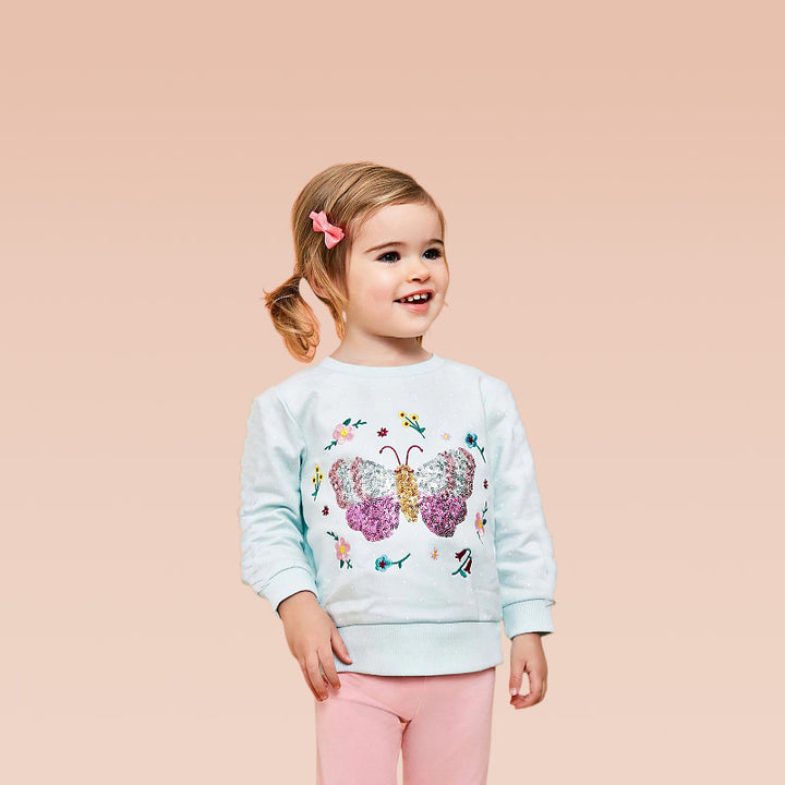 Mädchen Sweatshirt mit buntem Schmetterlingsmotiv Drune