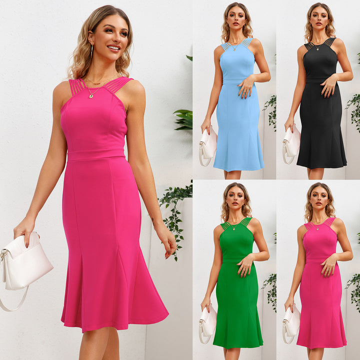Damen Midi-Kleid mit raffiniertem Rückenausschnitt und ausgestelltem Saum Drune