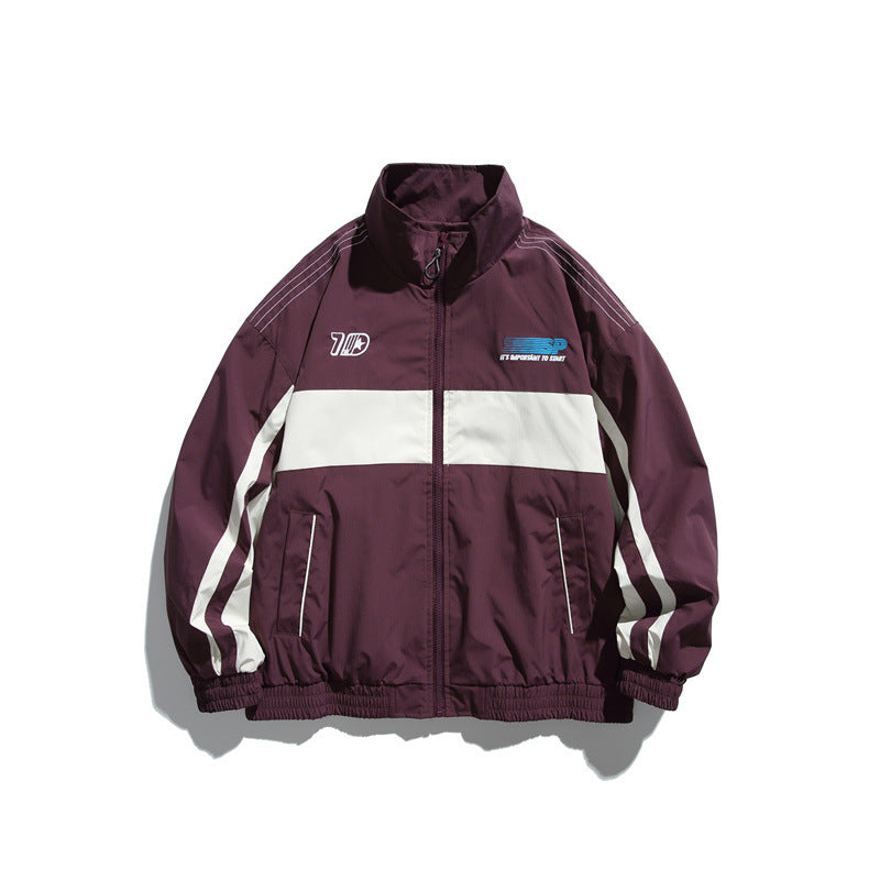 Herren Sportliche Retro-Trainingsjacke mit Streifendetail und Stehkragen Drune
