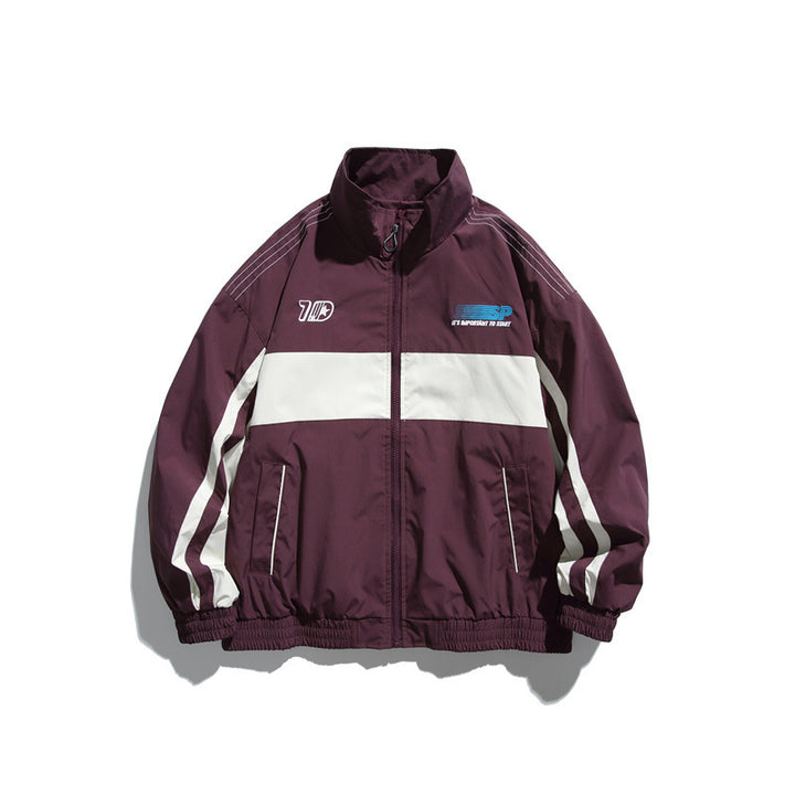 Herren Sportliche Retro-Trainingsjacke mit Streifendetail und Stehkragen Drune