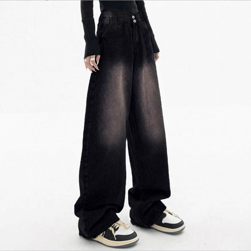 Damen Hochtaillierte Baggy-Jeans aus Denim mit extra weitem Bein und Used‑Fade Drune