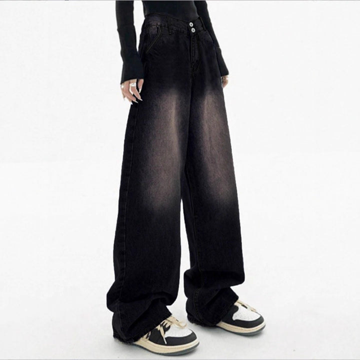 Damen Hochtaillierte Baggy-Jeans aus Denim mit extra weitem Bein und Used‑Fade Drune
