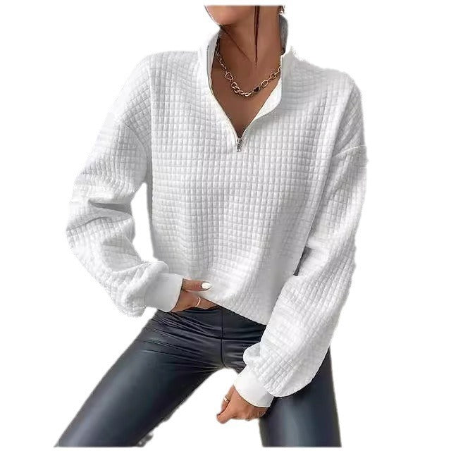 Damen Hoodie mit halb hohem Kragen und strukturiertem Stoff Drune