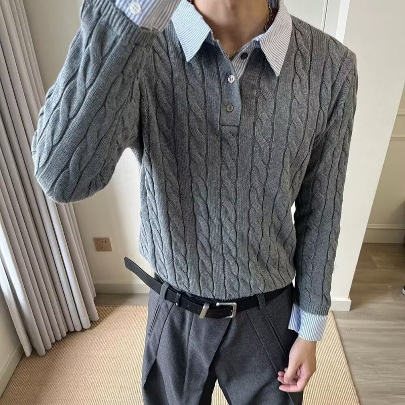 Herren Kabelstrickpullover mit Hemdkragen-Layering-Effekt Drune