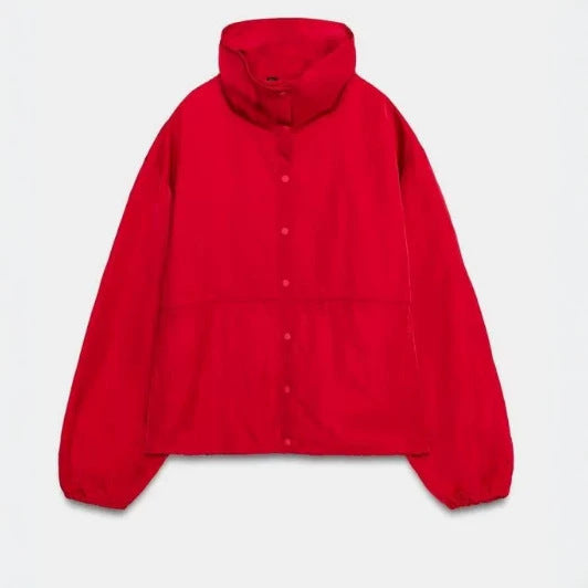 Damen leichte wattierte Oversize-Jacke mit hohem Stehkragen und Druckknopfleiste Drune