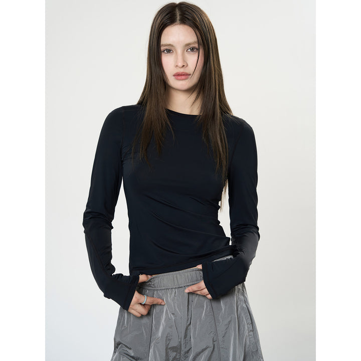 Damen Figurbetontes Langarm‑Funktionsshirt mit Daumenloch und Stretchnähten Drune