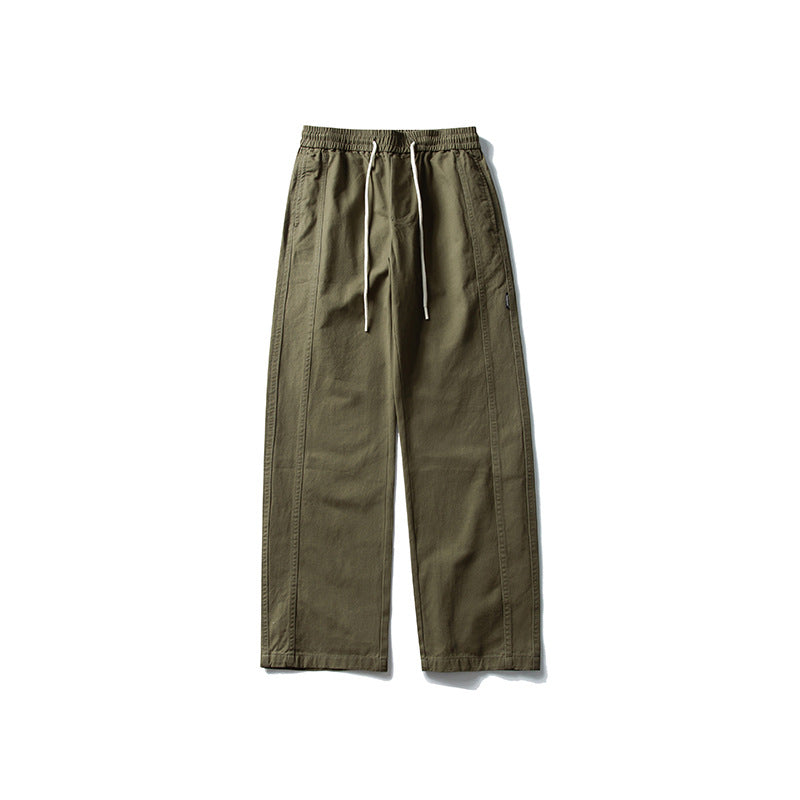 Herren Locker geschnittene Baumwoll-Canvas-Hose mit Tunnelzugbund, geradem Bein und Ziernaht-Details Drune