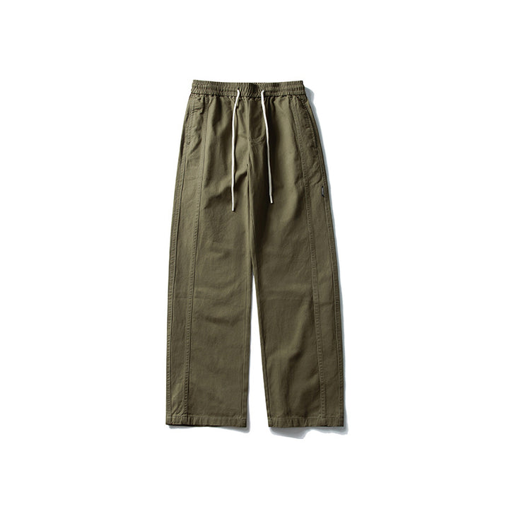 Herren Locker geschnittene Baumwoll-Canvas-Hose mit Tunnelzugbund, geradem Bein und Ziernaht-Details Drune