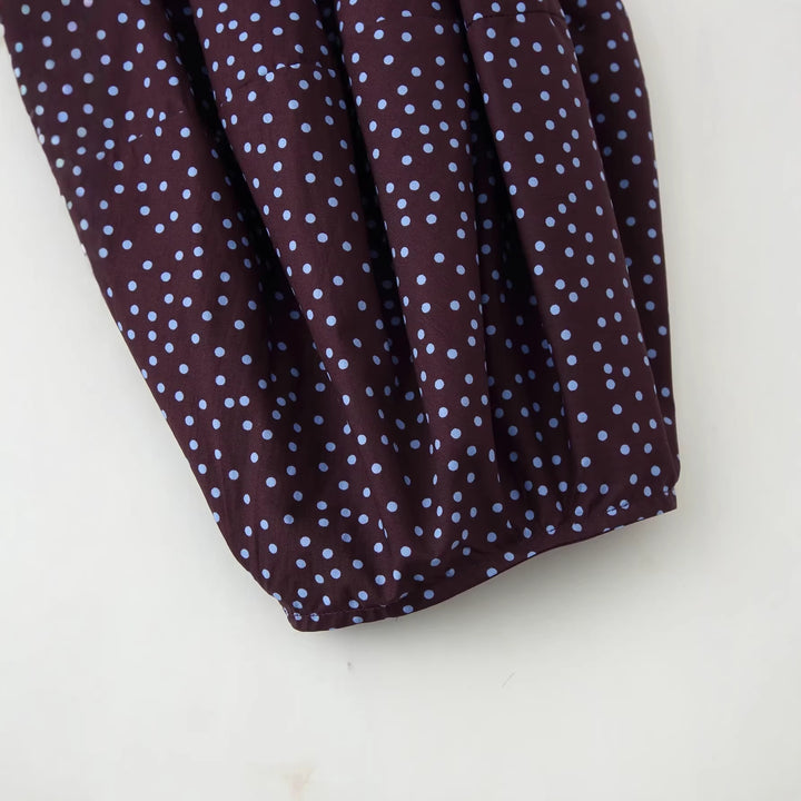 Damen Gesmoktes Polka-Dot-Blusenshirt mit Ballonärmeln Drune