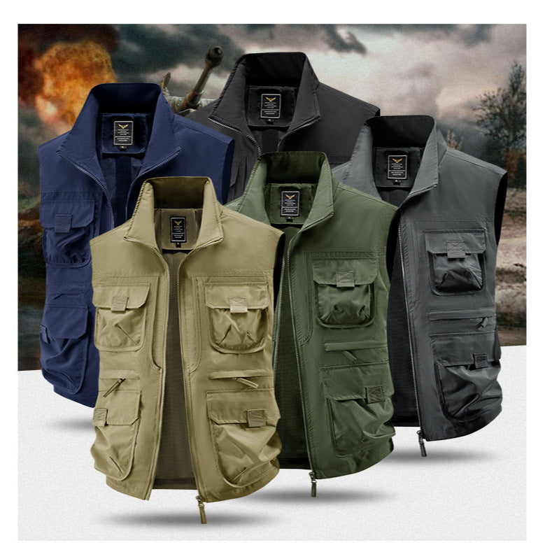 Herren Outdoor-Utilityweste mit Mehrfach-Taschen, verstärkten Einsätzen und Frontreißverschluss Drune
