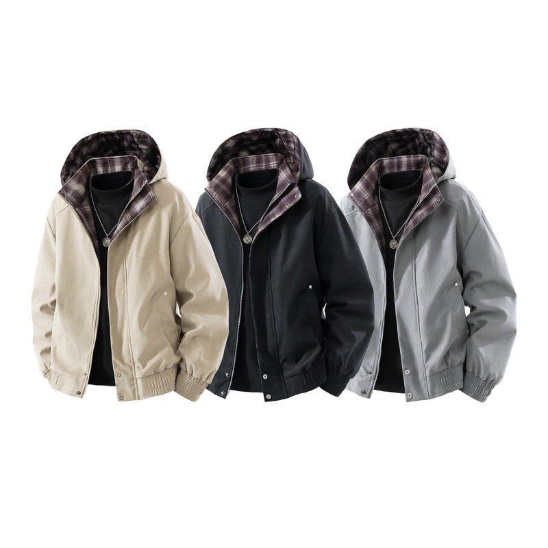 Herren gefütterte Kapuzenjacke mit kariertem Fleece-Innenfutter, elastischem Saum und verdecktem Reißverschluss Drune