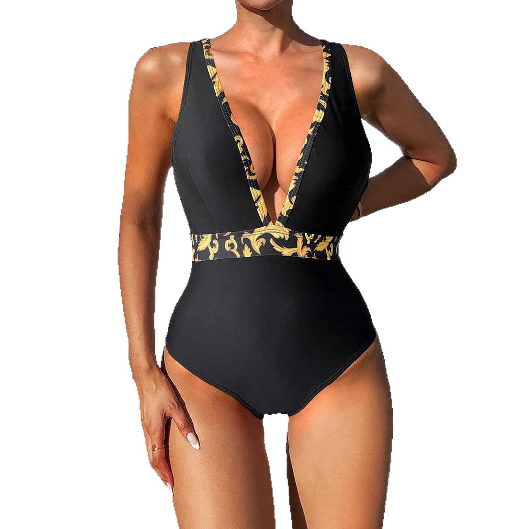 Damen Einteiliger Badeanzug mit tiefem V-Ausschnitt und eleganter Gürtel-Detail Drune
