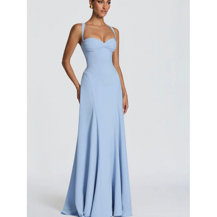 Damen Elegantes Maxikleid mit fein gerafftem Oberteil und Spaghettiträgern Drune
