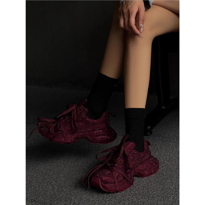 Damen Chunky Plateau-Sneaker mit gewellter Profilsohle und glitzernder Mesh-Optik Drune