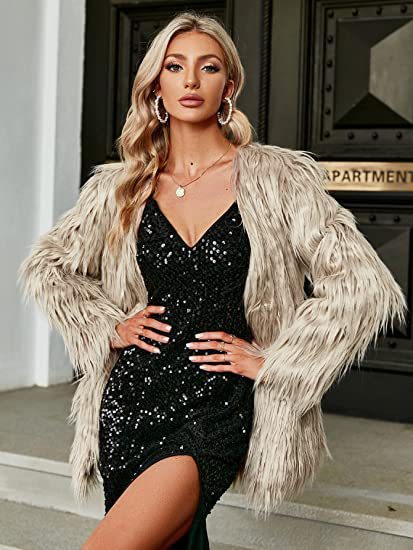 Damen Extravagante Kunstfelljacke mit flauschiger Textur Drune
