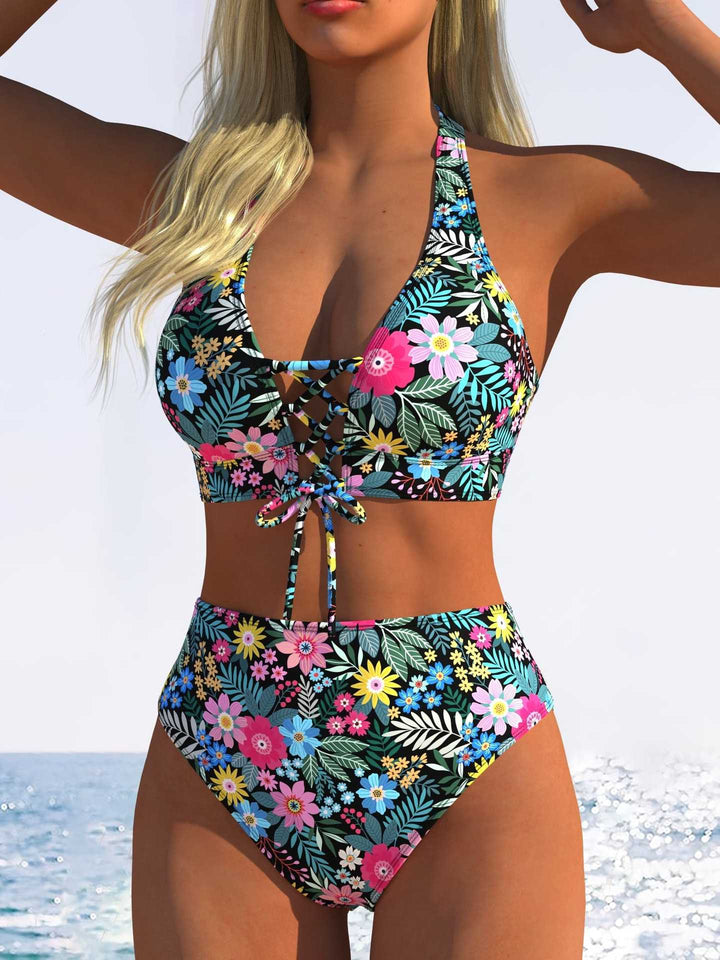 Damen Bikini-Set mit hoch tailliertem Schnitt und verspieltem Schnürdetail Drune