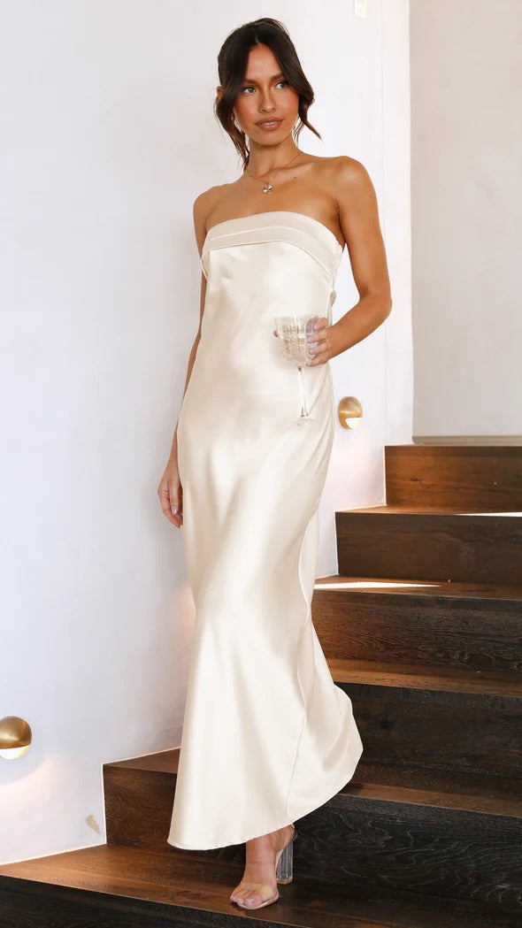 Drune | Satin hohles rückenfreies Schlauchtop-Kleid