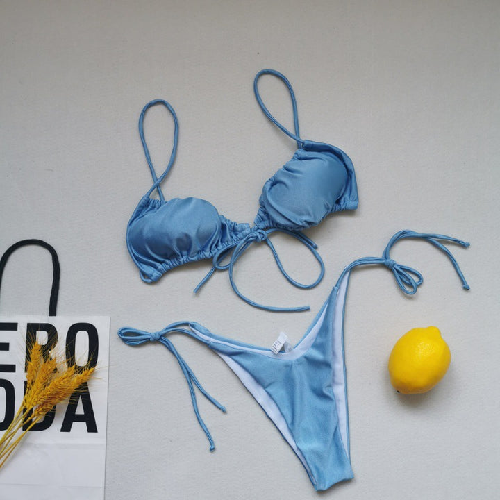 Damen Triangel-Bikini-Set mit verspielten Bindebändern und schickem Farbkontrast Drune