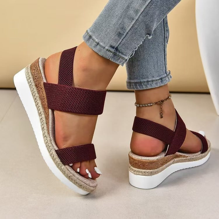 Damen Wedge-Sandalen mit geflochtener Jute-Optik und bequemer Sohle Drune