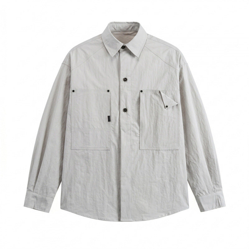 Unisex Kastenförmiges Overshirt mit großen aufgesetzten Taschen und Hemdkragen Drune