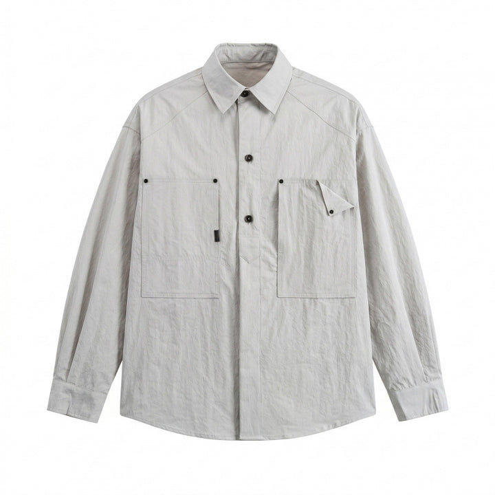 Unisex Kastenförmiges Overshirt mit großen aufgesetzten Taschen und Hemdkragen Drune