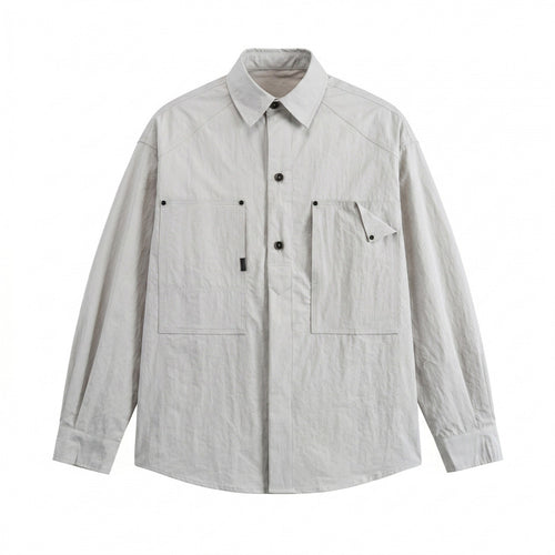 Unisex Kastenförmiges Overshirt mit großen aufgesetzten Taschen und Hemdkragen Drune