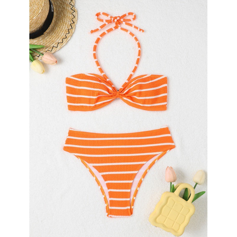 Damen Triangel-Bikini mit verspieltem Streifenmuster und verstellbarem Oberteil Drune
