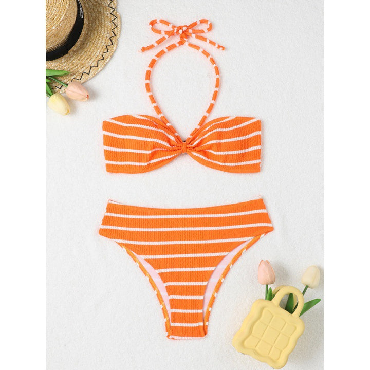 Damen Triangel-Bikini mit verspieltem Streifenmuster und verstellbarem Oberteil Drune