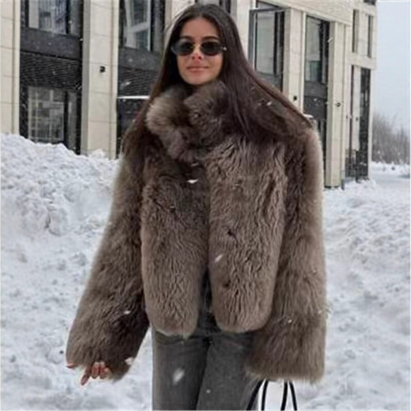 Damen Kuschelige Plüschjacke mit hohem Kragen und lockerer Passform Drune