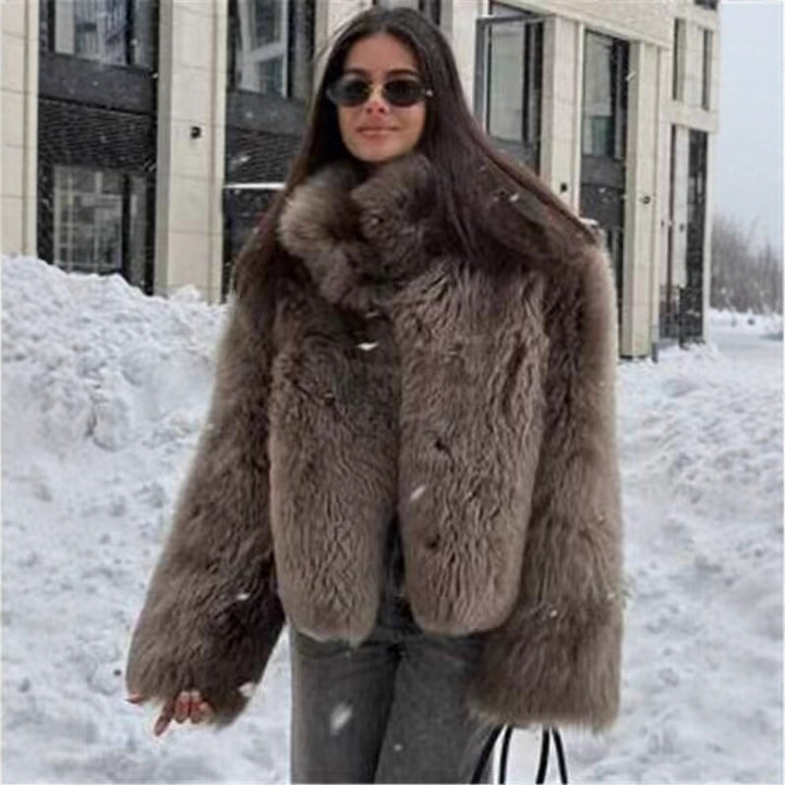 Damen Kuschelige Plüschjacke mit hohem Kragen und lockerer Passform Drune