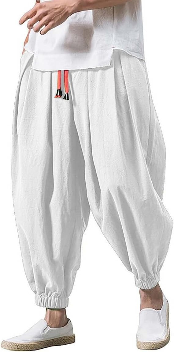 Herren nan ausgefallene Ballonhose im Haremstil mit Faltenwurf, elastischem Bund und Kordelzug Drune