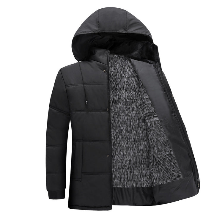 Herren gesteppte Winterjacke mit flauschigem Innenfutter und verstellbarem Kapuzenkragen Drune