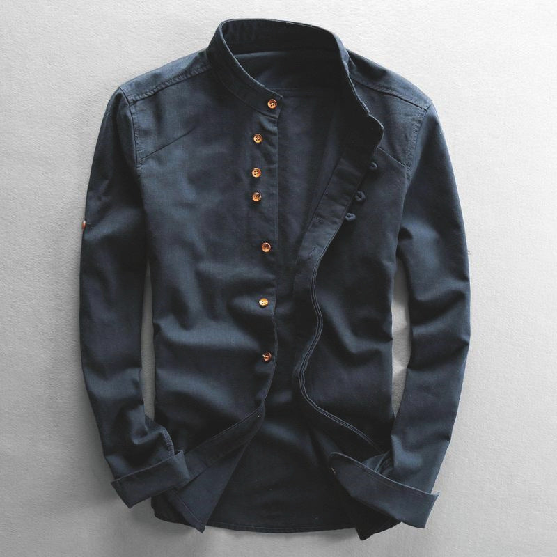 Herren Leichtes Leinen‑Overshirt mit Stehkragen und dekorativer Knopfleiste Drune