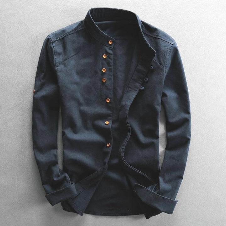 Herren Leichtes Leinen‑Overshirt mit Stehkragen und dekorativer Knopfleiste Drune