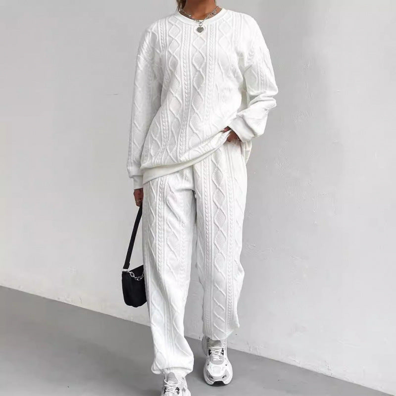 Damen modisches Strick-Loungewear-Set mit lässigem Schnitt und strukturierter Oberfläche Drune