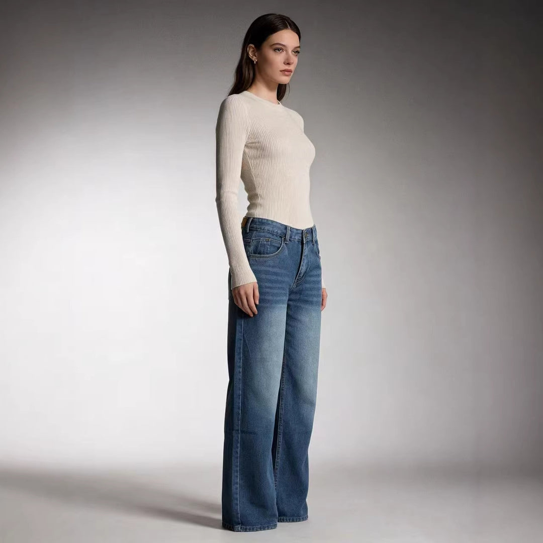 Damen weite Denim-Hosen mit hohem Bund und lässigem Schnitt Drune
