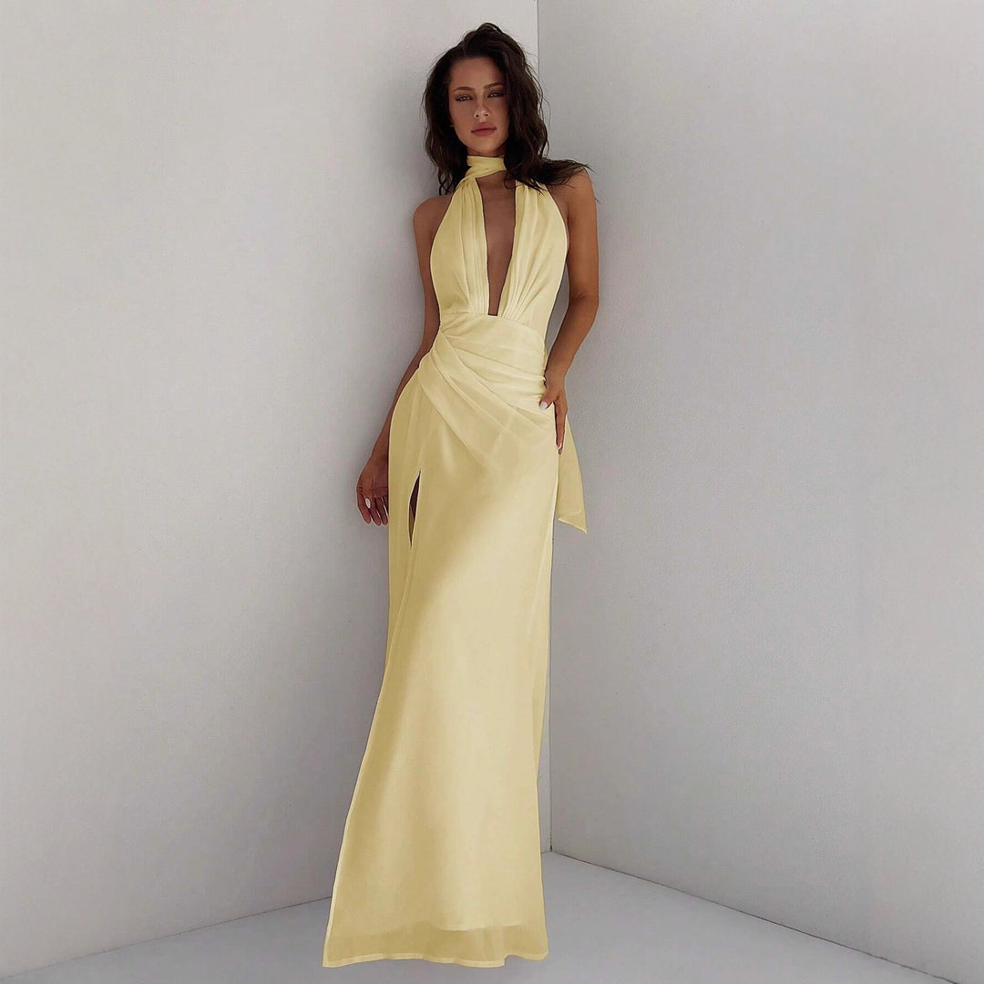 Damen Maxi-Kleid mit tiefem V-Ausschnitt und Wickeldesign Drune