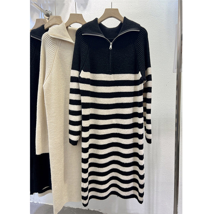 Damen Strickkleid mit modernem Stehkragen und funktionalem Reißverschluss Drune