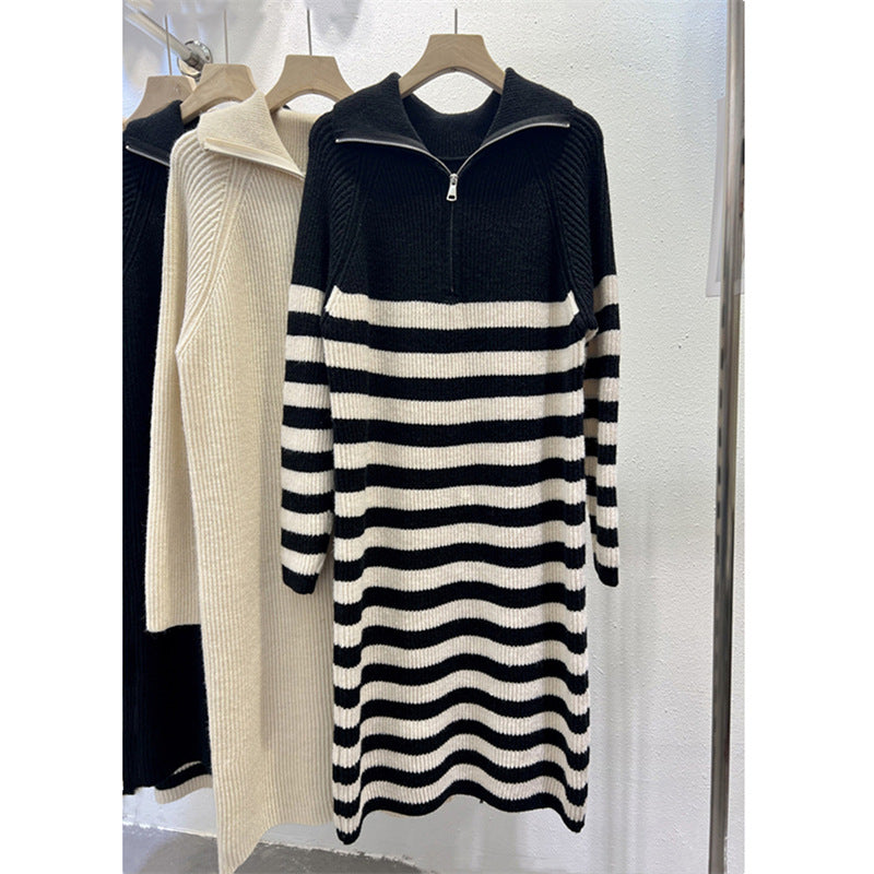 Damen Strickkleid mit Stehkragen und Halb-Reißverschluss Drune