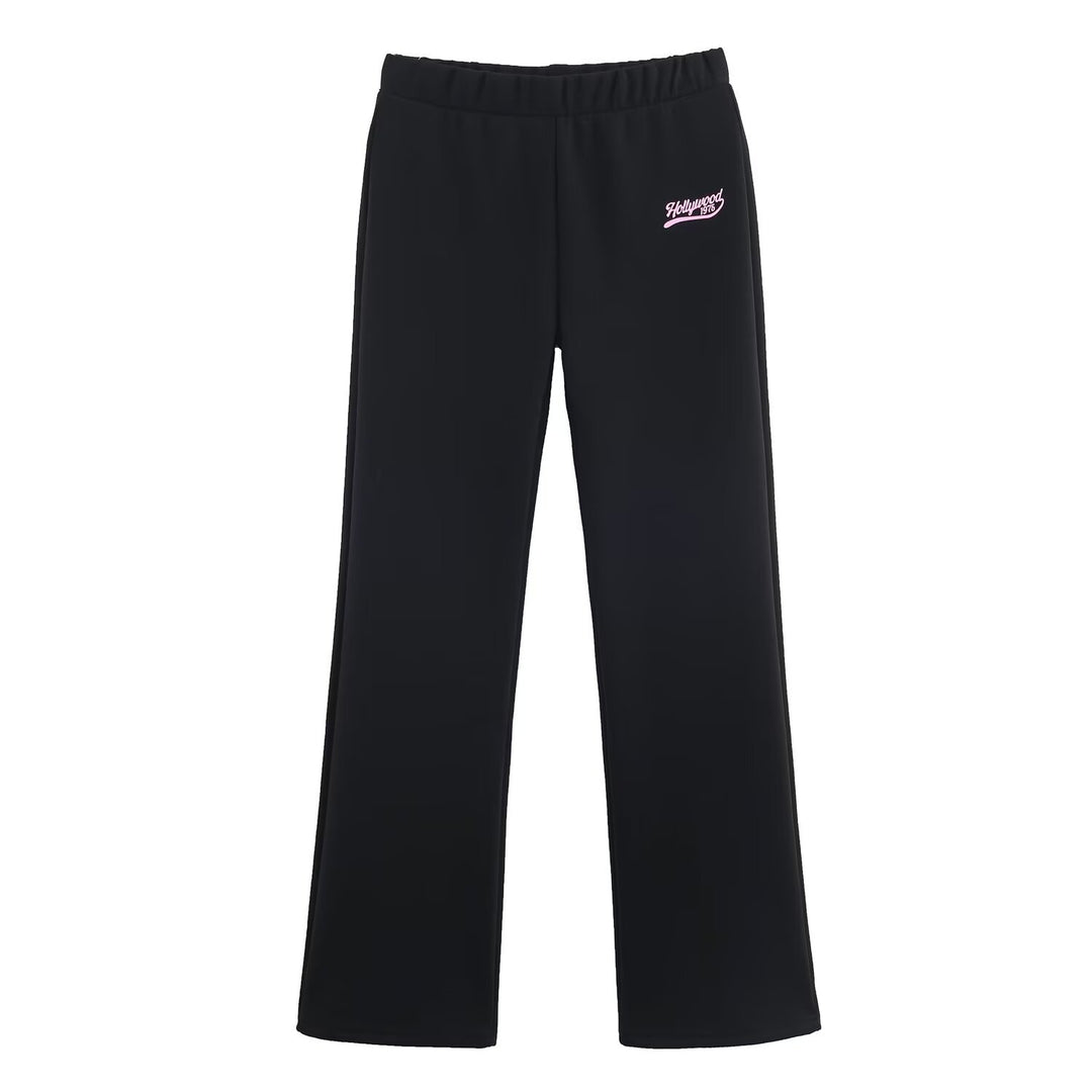 Damen Locker geschnittene Jersey-Freizeithose mit weitem Bein, elastischem Bund und Retro-Logo Drune