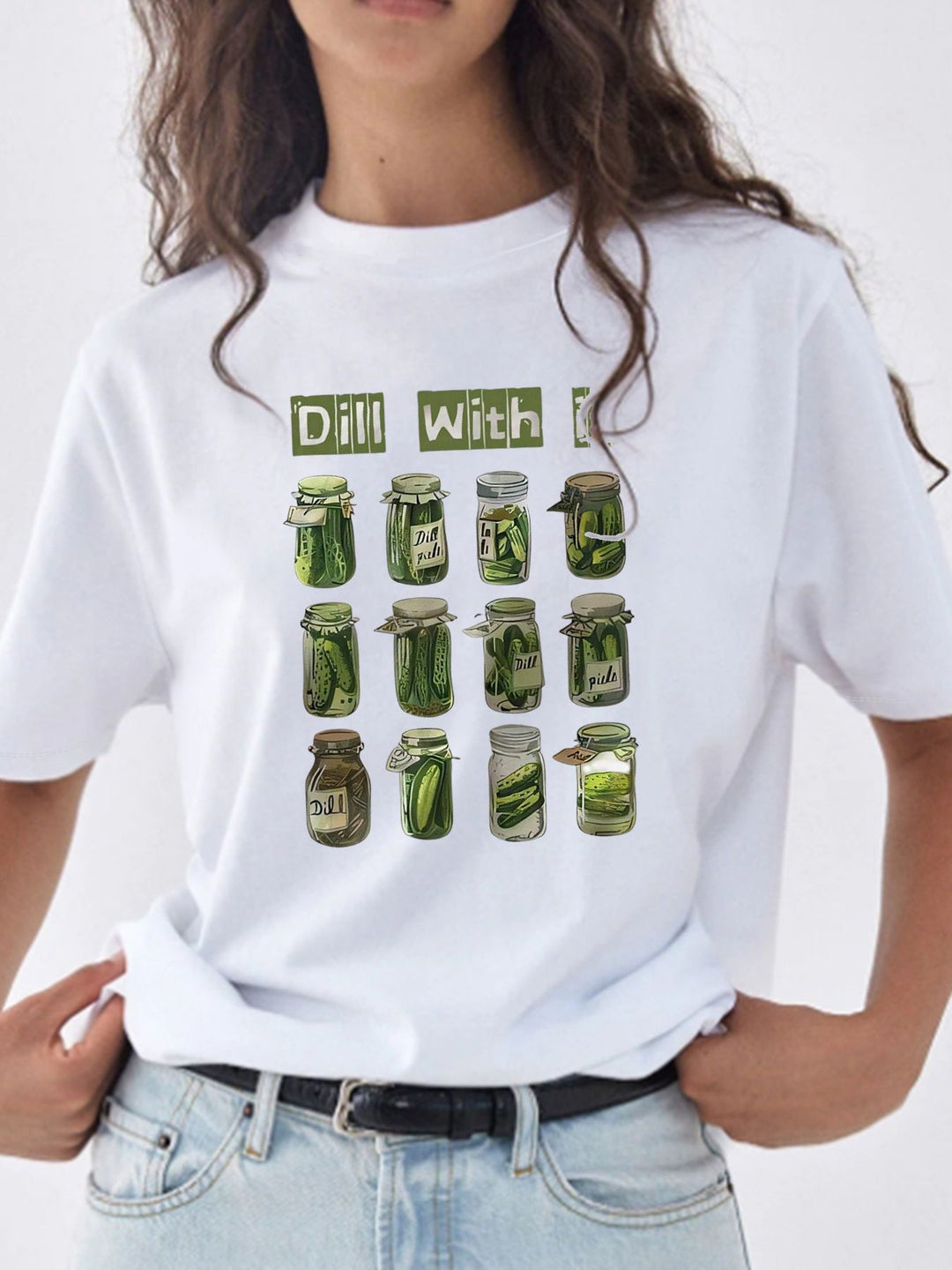 Damen T-Shirt mit kreativem Grafikdruck und luxuriösen Paillettenakzenten Drune